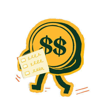 Scrambler Money Type coin character with a clipboard